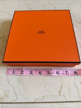 Hermes Orange Square Accessory Box 7.6 x 7.6 x 1.6 inches with ribbon and tissue